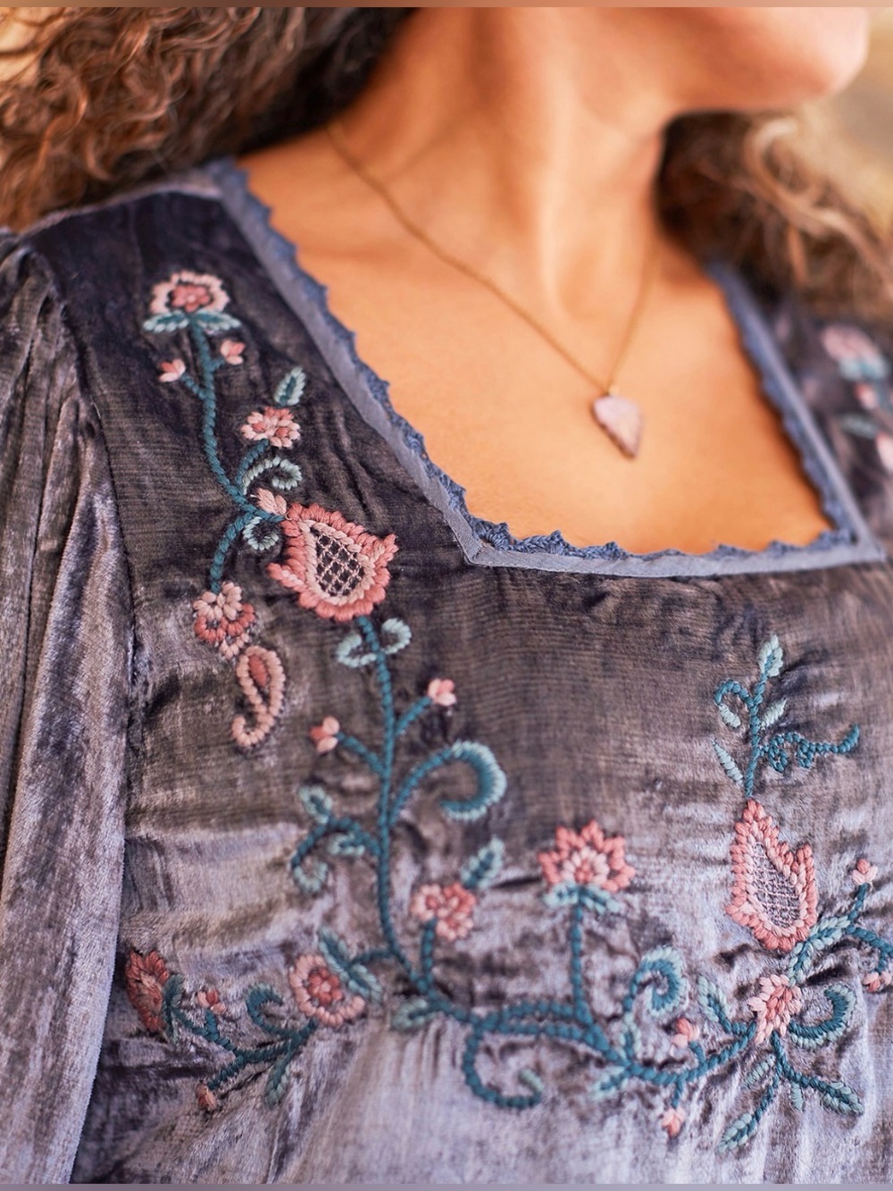 April Cornell Winter Sky Tunic Dress Size XXS Boho Velvet Babydoll Embroidered - Picture 12 of 12